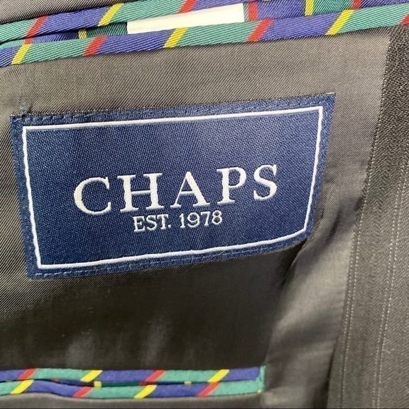 Chaps 100% Wool Suit Coat Blazer Jacket Men's 38R‎ Black Pinstripe 2-Button - Picture 2 of 8